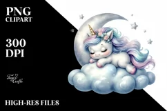 Cute Baby Unicorn on Moon Clipart Product Image 1