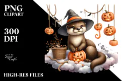 Autumn Otter with Jack-o'-Lanterns PNG Product Image 2