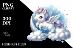Cute Baby Unicorn on Moon Clipart Product Image 3