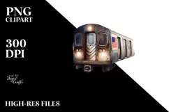 Watercolor Vintage Dirty Subway Train with Flowers Clipart Product Image 1