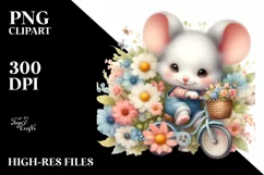 Sublimation Cute Baby Mouse Playing Cycling Flower Clipart Product Image 1