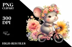 Sublimation Cute Baby Mouse Playing Cycling Flower Clipart Product Image 1
