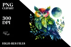 Abstract Vibrant Plant Leaves Owl PNG Product Image 3