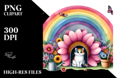 Illustration of Cat House with Colorful Flowers | Flower Cat Product Image 2