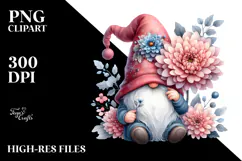 Cute Gnome with Chrysanthemum PNG Product Image 2