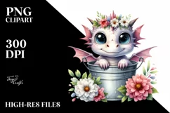 Cute Baby Dragon with Flowers, PNG Product Image 1