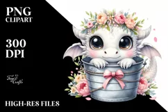 Cute Baby Dragon with Flowers, PNG Product Image 1