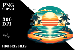 Retro Tropical Beach Sunset Clipart PNG Product Image 2