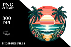 Retro Tropical Beach Sunset PNG Product Image 2