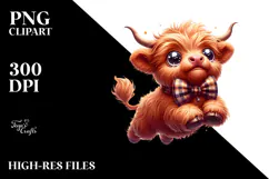 Playful Highland Cow with Bow Tie PNG Product Image 2