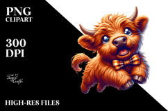 Highland Cow in Bow Tie Jumping, PNG Product Image 2