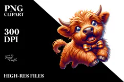 Highland Cow in Bow Tie Jumping, PNG Product Image 2