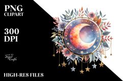 Vibrant Watercolor Boho Moon with Stars Product Image 2