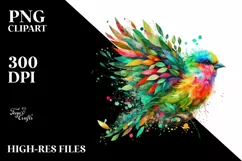 Vibrant Bird with Plant Leaves, PNG Product Image 3