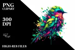 Vibrant Bird with Plant Leaves, PNG Product Image 3
