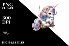 Cute Pastel Unicorn Swing Watercolor Clipart Product Image 1
