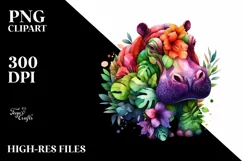 Abstract Vibrant Plant Leaves and 3D Flowers Hippo PNG Product Image 1