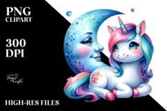 Colorful Baby Unicorn Smiling Moon PNG Product Image 2