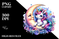 Colorful Baby Unicorn with Smiling Moon PNG Product Image 2