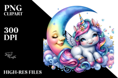 Colorful Baby Unicorn Smiling Moon PNG Product Image 2