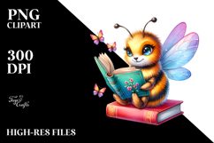 Vibrant Bee Reading a Book Clipart Product Image 2