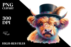 Colorful Baby Highland Cow Top Hat PNG Product Image 2