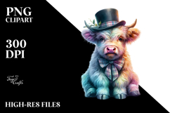 Colorful Baby Highland Cow Top Hat PNG Product Image 2