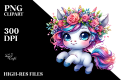 Baby Unicorn with Floral Wreath PNG Product Image 2