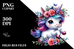 Baby Unicorn with Floral Wreath PNG Product Image 2
