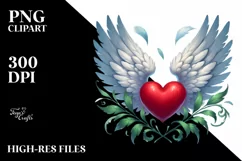 Simple Digital Painting Heart with Wings, PNG Product Image 2