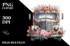 Watercolor Vintage Flowers Bus | Clipart Product Image 1