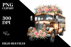 Watercolor Vintage Flowers Bus | Clipart Product Image 1