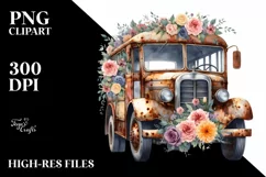 Watercolor Vintage Flowers Bus | Clipart Product Image 1
