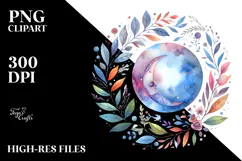 Vibrant Watercolor Whimsical Moon Foliage | Sublimation | Product Image 2