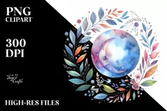 Vibrant Watercolor Whimsical Moon Foliage | Sublimation | Product Image 3