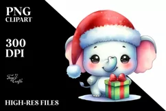 cute Baby Elephant with Santa Hat PNG Product Image 1