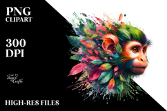 Vibrant Watercolor Monkey made of Plant Leaves PNG Product Image 2