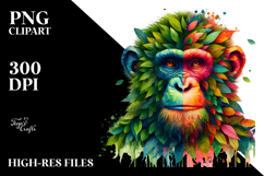Vibrant Watercolor Monkey made of Plant Leaves PNG Product Image 2