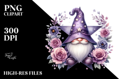 Cute Gnome with Violet Floral Frame, PNG Product Image 2