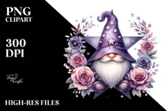 Cute Gnome with Violet Floral Frame, PNG Product Image 2