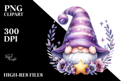 Cute GNOME with Big HAT and Violet Floral Frame PNG Product Image 2