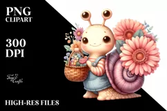 Detailed Baby Snail Basket Flowers Gerbera Bouquet | Clipart Product Image 3