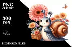 Detailed Baby Snail Basket Flowers Gerbera Bouquet | Clipart Product Image 1