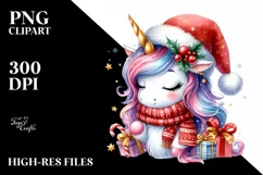 Cool Unicorn with Santa Hat, New Year PNG Product Image 2
