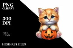 Baby Kitten with Pumpkin, PNG Product Image 1