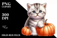 Baby Kitten with Pumpkin, PNG Product Image 1