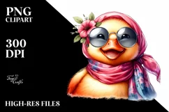Funny Cute Duck Smiling with Silk Scarf Clipart Product Image 1