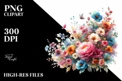 Washed Colorful Flowers PNG Product Image 3