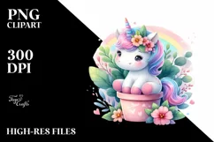 Colorful Cute Baby Unicorn in Flower Pot Product Image 1