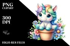 Colorful Baby Unicorn in Flower Pot PNG Product Image 2